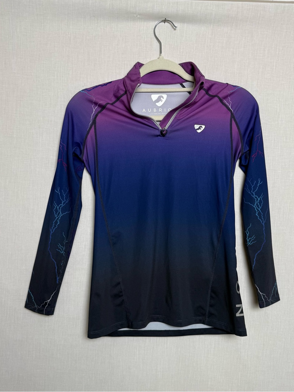 Aubrion ACE Girls 13-14 Purple Blue 1/4 Zip Base Layer Riding Shirt Equestrian